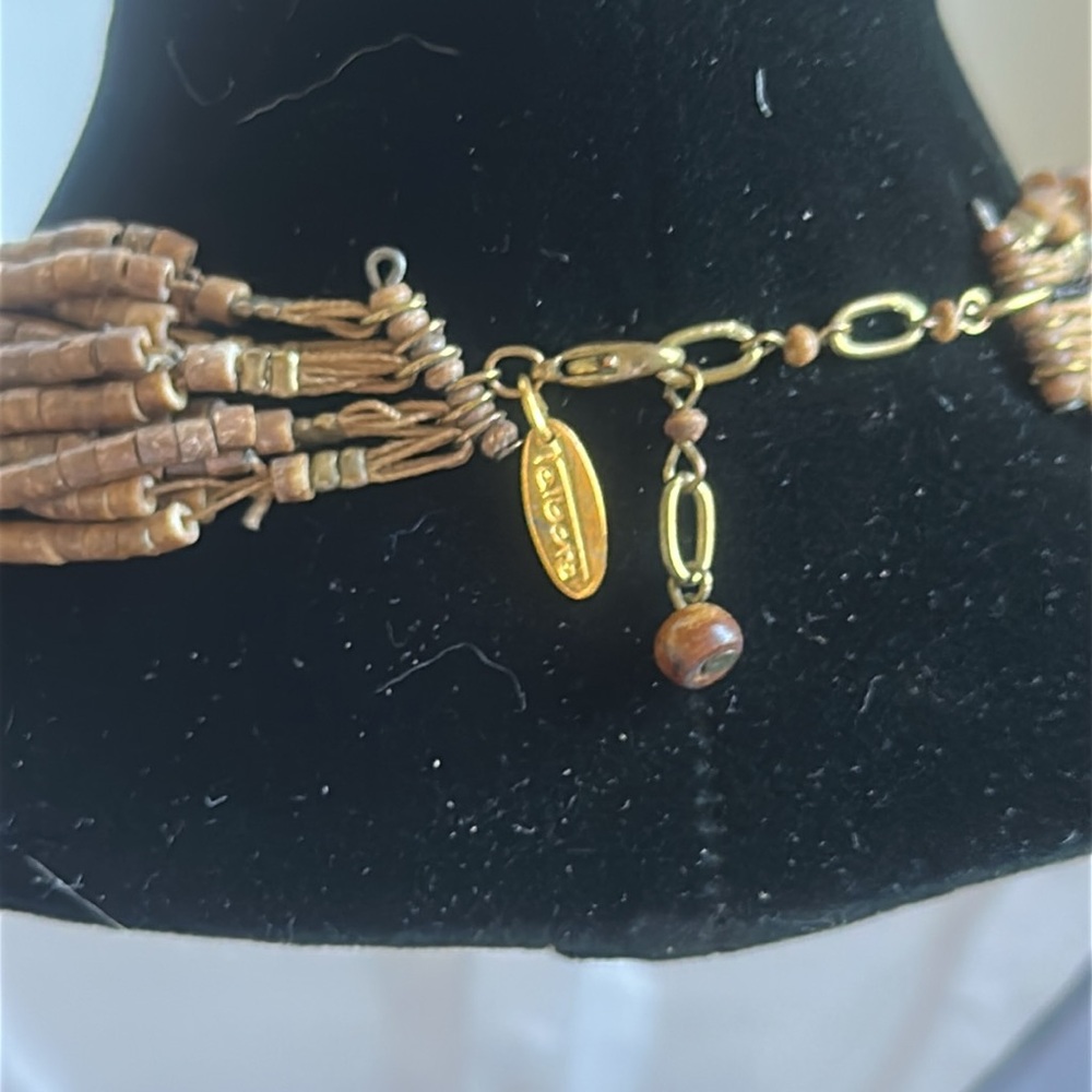 Multi-Strand Coconut Shell Bead Bib Necklace, Tal… - image 3